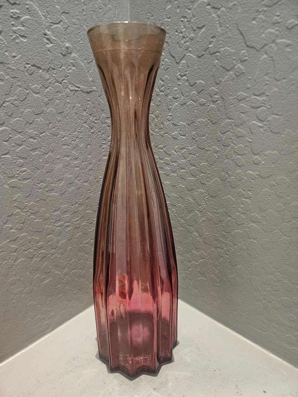 19.5 INCH VIDRIOS SAN MIGUEL  PINK FLOOR VASE RIBBED 4 LBS 13 OZS